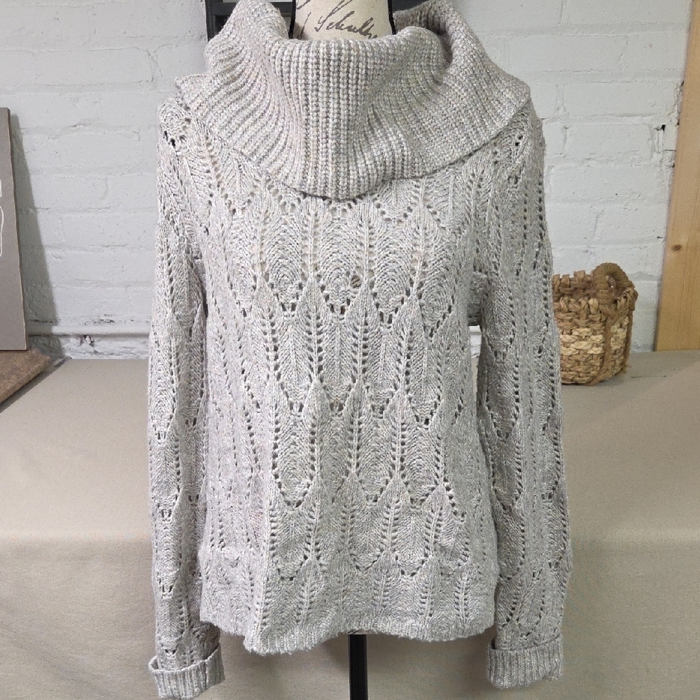 White House Black Market Gray/Tan/Sparkle  Cowl Neck Sweater SIZE MED